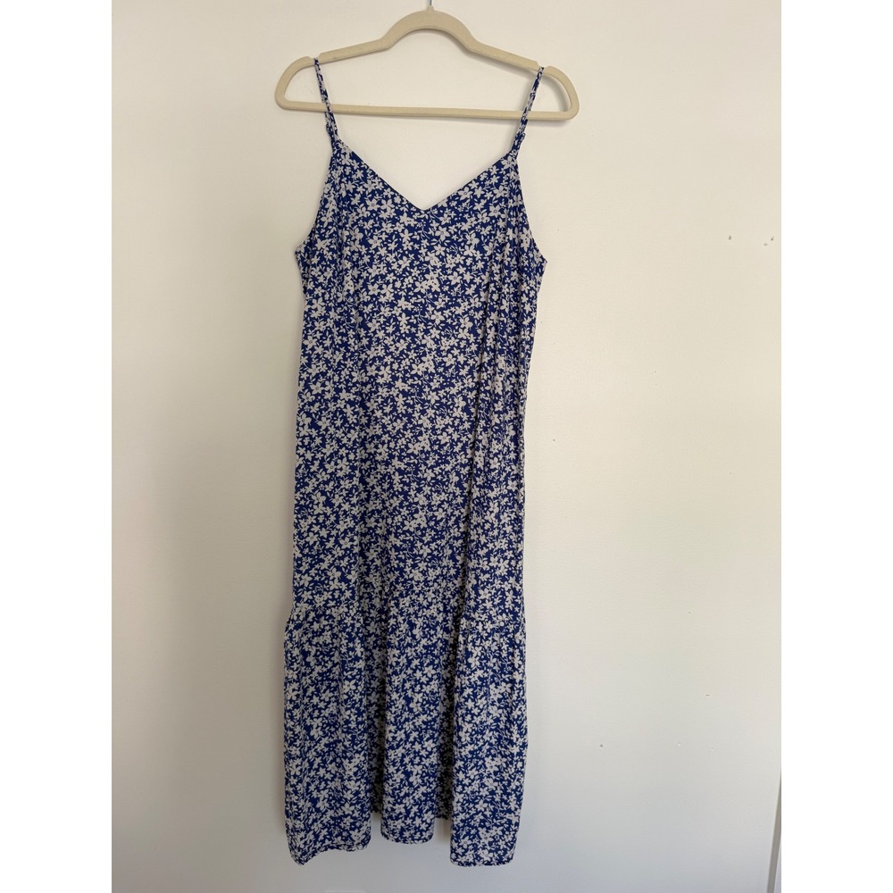 The Nines by Hatch Blue White Floral Midi Dress Tiered Medium Maternity Sundress